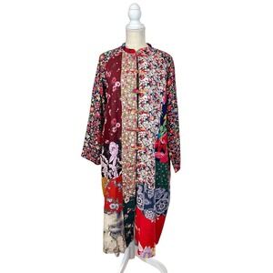 NWT Luan Zai Jiang Nan L-XL Floral Trench Coat  Chinese Patchwork Reversible